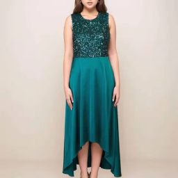 Zink London Green Sequinned A-Line Dress-image-25
