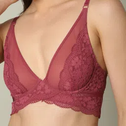 Vero Moda Intimates Maroon Lace Medium Coverage Plunge Bra image 5