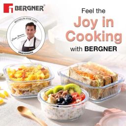 Bergner Smart Lock Transparent Glass Borosilicate Round Food Container (620ml) image 2