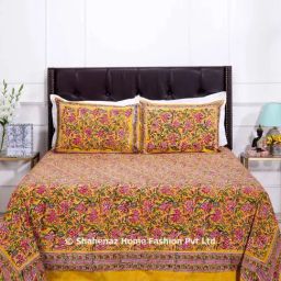 Shahenaz Mustard Yellow & Green 120 TC Cotton Gayatri Single Bedsheet with 1 Pillow Cover-image-41