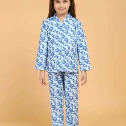 Piccolo Kids Blue Printed Regular Fit Shirt, Pajamas & Slippers-image-14