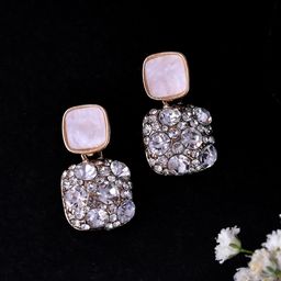 Anouk Stainless Steel Artificial Stone Square Shaped Drop Earrings-49
