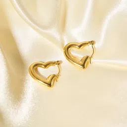 DIVASTRI Stainless Steel Gold-Plated Heart Shaped Hoop Earrings-2