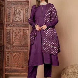 Anouk Rustic Round Neck Zari Anarkali Kurta With Georgette Dupatta-image-99