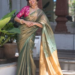 Suta Green & Golden Zari Pure Linen Saree-image-50