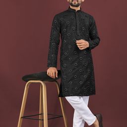 WELL TEX Ethnic Motifs Embroidered Mandarin Collar Straight Kurta-56