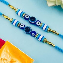 TANAIRA Set Of 2 Artificial Stones Studded & Beaded Evil Eye Rakhis-image-0