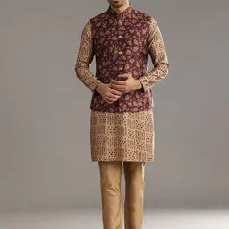 KALKI Fashion Men Floral Printed Regular Chanderi Cotton Kurta Sets With Jacket-picture-57
