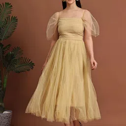 JAKANARY Flared Sleeve Ruffled Net Fit & Flare Maxi Dress-picture-16