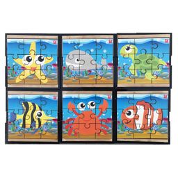 WISSEN Wooden Aquatic Animal Jigsaw Puzzle Multicolor Set of 6 - 9 Piece Each-25
