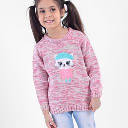 Babyhug Full Sleeves Pullover Heavy Gauge Sweater Kitty Applique - Pink-image-59
