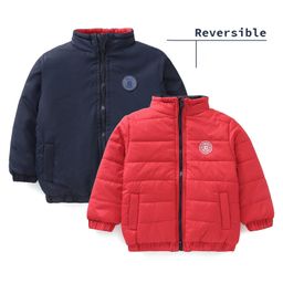 Babyhug Full Sleeves Padded Reversible Jacket Solid Colour - Red and Blue-image-99