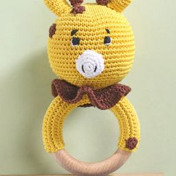Bonfino Crochet Wooden Giraffe Rattle- Yellow-21