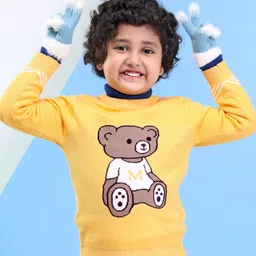 Kookie Kids Full Sleeves Sweater with Teddy Design - Yellow-picture-37