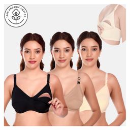 Elite Mom Pack Of 3 Solid Maternity Nursing Bra - Black, Beige & White-image-39