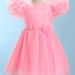 Bluebell Net Sleeveless Party Frock With Pearls Detailing - Peach-image-91