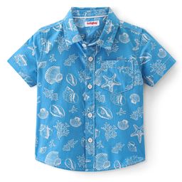 Babyhug Cotton Woven Half Sleeves Shirt Sea Theme  Print- Blue-image-97