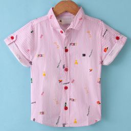 Dew Drops Poplin Half Sleeves Sports Printed Shirt - Peach-image-43