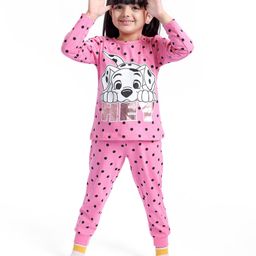 Babyhug Disney Single Jersey Full Sleeve Polka Dotted Night Suit with 101 Dalmatians Print - Pink-image-27