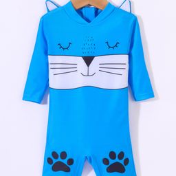 KIDLINGSS Full Sleeves Cat Face Detailed Legged Swimsuit - Blue-picture-14
