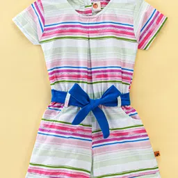 Dew Drops  Woven Half Sleeves Striped Jumpsuit - Pink-picture-2