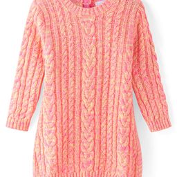 Babyhug Full Sleeves Cable Knit Woollen Dress - Light Peach-picture-15