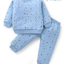 Babyoye Cotton Knit Full Sleeves Winter Night Suit with Vehicle Print - Light Blue-image-26