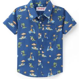 Babyhug Cotton Woven Half Sleeves Regular Collar Shirt Animal Print- Blue-image-60