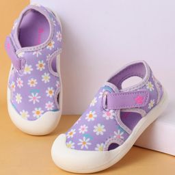 Cute Walk by Babyhug Slip On Sandals with Velcro Closure Floral Print - Purple-image-77