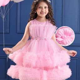 Mark & Mia  Sleeveless Ruffle &  Frills Party Frock with Floral Lace Detailing - Pink-image-10