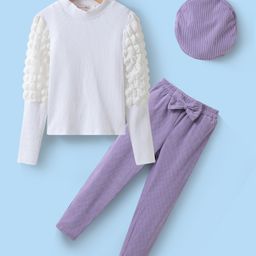 Kookie Kids Full Sleeves Party Top & Bottom Set with Bow Applique - Lavender-image-73