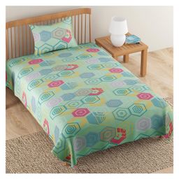 RRC Super Soft Brushed Microfiber Cotton 1 Single Bed sheet With 1 Pillow Cover Green-picture-0