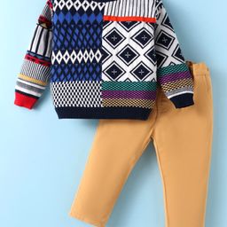 ToffyHouse Knit Full Sleeves Winter Wear Set With Chevron Design - Navy Blue-image-33