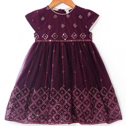 Babyhug Woven Cap Sleeves Sequin Embroidered Ethnic Dress - Magenta-27