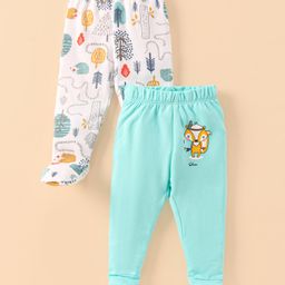 OHMS Single Jersey Bootie Leggings Fox & Jungle Print Pack of 2 - White & Light Blue-image-77