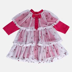 MINI KLUB Full Sleeves Frill & Bow Applique Detailed Stars Glitter Printed Dress - Hot Pink-picture-17