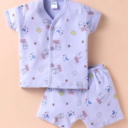 Tango Interlock Knit Half Sleeves Shorts Night Suit With Teddy Bear Print - Light Blue-image-37