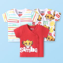 Babyhug Disney Cotton Knit Half Sleeves Jhablas with Lion King Graphics & Stripes Pack of 3 - Red & White-image-66