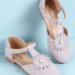 Pine Kids Velcro Closure Solid Coloured Ballerina With Floral Applique - Purple-image-50