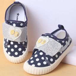 Cute Walk by Babyhug Polka Dots Printed Casual Shoes with Heart Bow Applique & Velcro Closure - Navy Blue-image-79