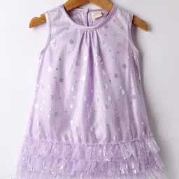 Saka Designs Satin Woven Sleeveless Party Frock With Foil Polka Dot Print - Lilac-picture-20