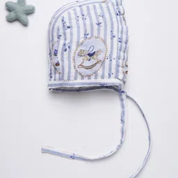Cocoon Care 100% Bamboo Muslin Woven Striped & Horse Cradle Designed Cap - 35 Cm - Off White-picture-18
