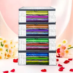 Aura Grey & White 4 Pieces Printed Foldable Saree Covers-7