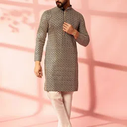 Anouk Men Embroidered Regular Thread Work Pure Cotton Kurta with Pyjamas-9