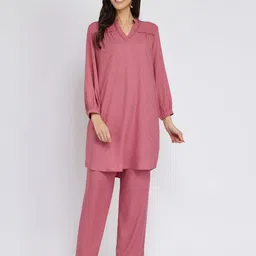 Pink Fort Mandarin Collar Tunic with Trousers-picture-44