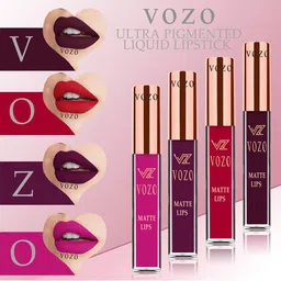 VOZO Set Of 4 Matte Lips Liquid Lipstick-4ml Each-Wine 102-Red104-Wine201-Peach202-1