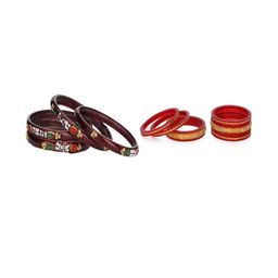 Women Set Of 2 Maroon & Gold Glass Artificial Stones Bangles-image-102