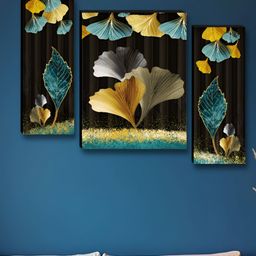 SAF Gold-Toned & Blue 3 Pieces Wood Floral And Botanical Wall Art-image-22