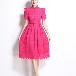 JC Collection Women Mandarin Collar Schiffli Fit and Flare Dress-image-76