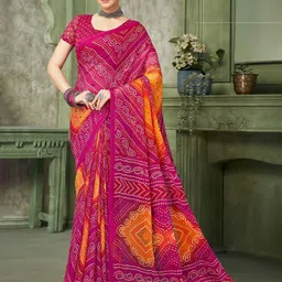 THE FASHION ATTIRE Pink Geometric Print Bandhani Chiffon Saree-picture-38